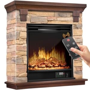 KESSER® Elektrokamin Standkamin - Kamin elektrisch mit LED 3D-Flammeneffekt, Mit Heizung Heizfunktion, Elektro Kamin mit 1800W Leistung, Timer, Thermostat, Fernbedienung, dimmbar, Natur/Braun