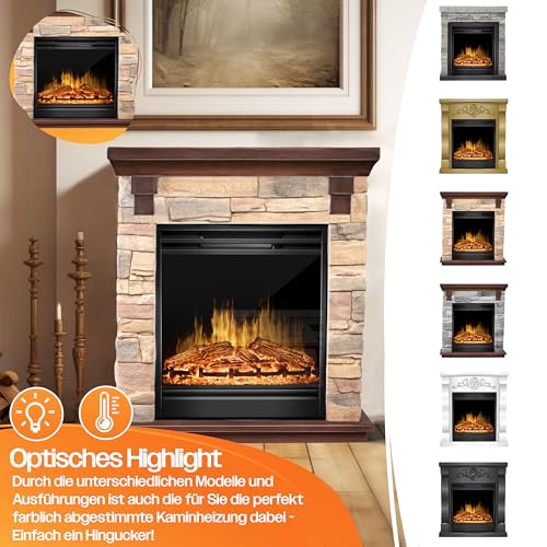 KESSER® Elektrokamin Standkamin - Kamin elektrisch mit LED 3D-Flammeneffekt, Mit Heizung Heizfunktion, Elektro Kamin mit 1800W Leistung, Timer, Thermostat, Fernbedienung, dimmbar, Natur/Braun – Bild 4