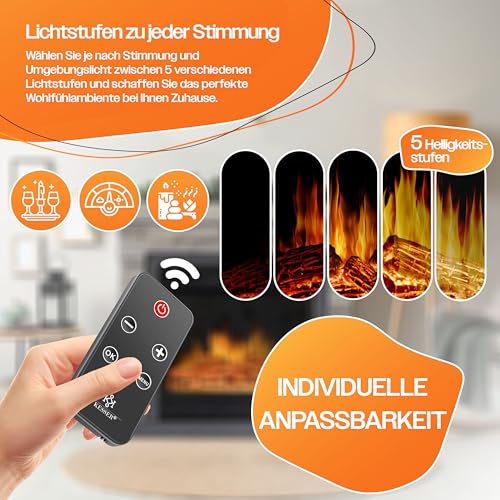 KESSER® Elektrokamin Standkamin - Kamin elektrisch mit LED 3D-Flammeneffekt, Mit Heizung Heizfunktion, Elektro Kamin mit 1800W Leistung, Timer, Thermostat, Fernbedienung, dimmbar, Natur/Braun – Bild 5