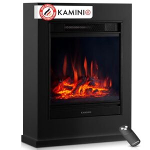 KAMINIO Elektrokamin Kalle - Elektrischer Standkamin mit Heizung, 3D-Flammeneffekt, Fernbedienung (Schwarz)