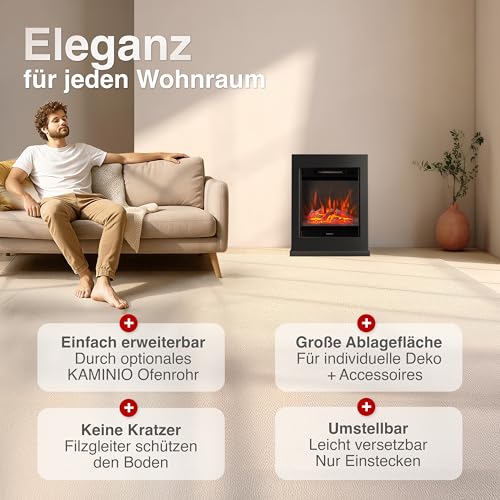 KAMINIO Elektrokamin Kalle - Elektrischer Standkamin mit Heizung, 3D-Flammeneffekt, Fernbedienung (Schwarz) – Bild 3