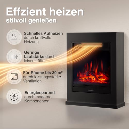 KAMINIO Elektrokamin Kalle - Elektrischer Standkamin mit Heizung, 3D-Flammeneffekt, Fernbedienung (Schwarz) – Bild 5