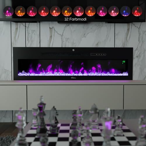 Tronitechnik® Wandkamin elektrisch, Panorama Elektrokamin mit LED Flammeneffekt dimmbar inkl. Kristalle, Elektroheizung 900/1800W, App-Steuerung & Fernbedienung, Timer, schwarz – Bild 2