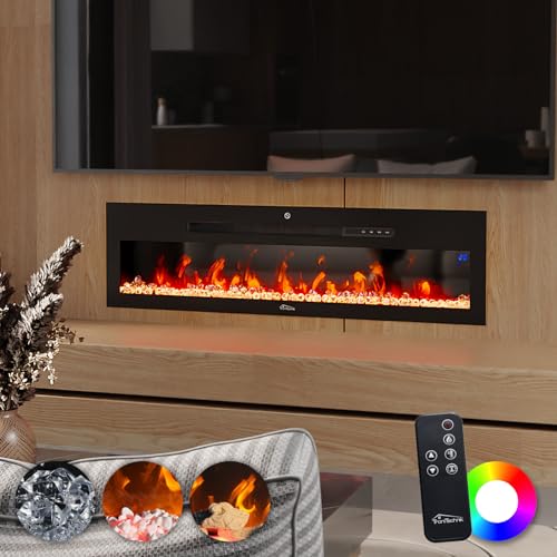 Tronitechnik® Wandkamin elektrisch, Panorama Elektrokamin mit LED Flammeneffekt dimmbar inkl. Kristalle, Elektroheizung 900/1800W, App-Steuerung & Fernbedienung, Timer, schwarz – Bild 3