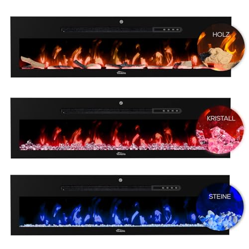 Tronitechnik® Wandkamin elektrisch, Panorama Elektrokamin mit LED Flammeneffekt dimmbar inkl. Kristalle, Elektroheizung 900/1800W, App-Steuerung & Fernbedienung, Timer, schwarz – Bild 5