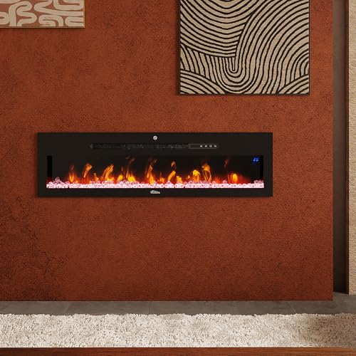 Tronitechnik® Wandkamin elektrisch, Panorama Elektrokamin mit LED Flammeneffekt dimmbar inkl. Kristalle, Elektroheizung 900/1800W, App-Steuerung & Fernbedienung, Timer, schwarz – Bild 6