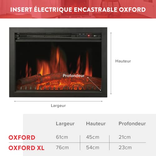 CHEMIN'ARTE Elektrokamin mit heizung - Einbaukamin - Kamin Elektrisch – Deko Kamin mit Realistischer Flammeneffekt LED – Elektrische Heizung 2000W - 61 x 20 x 45 cm - Schwarz – Bild 4