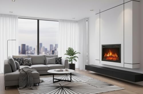 CHEMIN'ARTE Elektrokamin mit heizung - Einbaukamin - Kamin Elektrisch – Deko Kamin mit Realistischer Flammeneffekt LED – Elektrische Heizung 2000W - 61 x 20 x 45 cm - Schwarz – Bild 8
