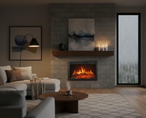 CHEMIN'ARTE Elektrokamin mit heizung - Einbaukamin - Kamin Elektrisch – Deko Kamin mit Realistischer Flammeneffekt LED – Elektrische Heizung 2000W - 61 x 20 x 45 cm - Schwarz – Bild 9