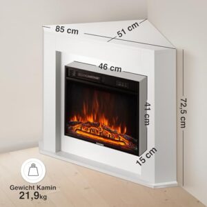 Alternative view of KAMINIO Elektrokamin Matti - Elektrischer Eckkamin mit Heizung, 3D-Flammeneffekt, LED-Ambientelicht, Fernbedienung - Ecke (Weiß)