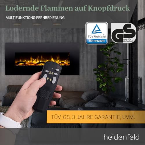 Heidenfeld Elektrokamin HF-WK300 - đŻ đđđđđ đđđđđđđđ - 1500 Watt - LED Kamin mit 10 Farben - Fernbedienung - 3D Flammeneffekt - Wandkamin - Kaminofen (Schwarz 128.0 x 55.0 cm) â Bild 7