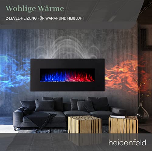 Heidenfeld Elektrokamin HF-WK300 - đŻ đđđđđ đđđđđđđđ - 1500 Watt - LED Kamin mit 10 Farben - Fernbedienung - 3D Flammeneffekt - Wandkamin - Kaminofen (Schwarz 128.0 x 55.0 cm) â Bild 8