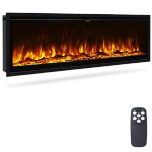INMOZATA 60 Zoll Elektrokamin mit Heizung, 3-IN-1 Elektrokamin Wand/Einbau/Standkamin,Kamin Elektrisch mit Heizung 900W&1800W, 12 Flammenfarben, Heizfunktion, Thermostat, Timer, Fernbedienung