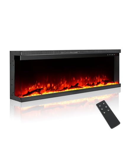 M.C.Haus 3-seitiger Luxus-Elektrokamin mit 3 Installationsmöglichkeiten, Einbaukamin an Multi-Media-Wand, elektrischer Flammeneffekt mit 9 Farben, 1800W, 127cm/50, Schwarz
