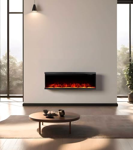 M.C.Haus 3-seitiger Luxus-Elektrokamin mit 3 Installationsmöglichkeiten, Einbaukamin an Multi-Media-Wand, elektrischer Flammeneffekt mit 9 Farben, 1800W, 127cm/50, Schwarz – Bild 5