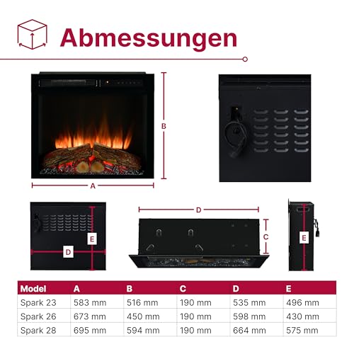 Dimplex Spark Elektrokamin Einsatz 28" - Wandkamin - Elektrokamin mit Heizung - LED Kamin mit Optiflame Flammeneffekt, Einstellbarer Flammengeschwindigkeit und Helligkeit - Mit Timer und Fernbedienung – Bild 2