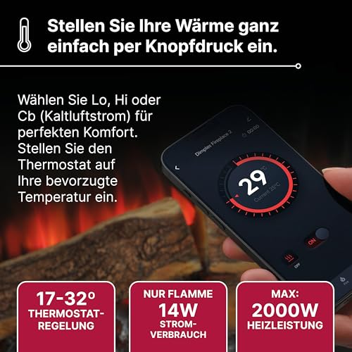 Dimplex Spark Elektrokamin Einsatz 28" - Wandkamin - Elektrokamin mit Heizung - LED Kamin mit Optiflame Flammeneffekt, Einstellbarer Flammengeschwindigkeit und Helligkeit - Mit Timer und Fernbedienung – Bild 6