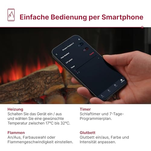 Dimplex Spark Elektrokamin Einsatz 28" - Wandkamin - Elektrokamin mit Heizung - LED Kamin mit Optiflame Flammeneffekt, Einstellbarer Flammengeschwindigkeit und Helligkeit - Mit Timer und Fernbedienung – Bild 7