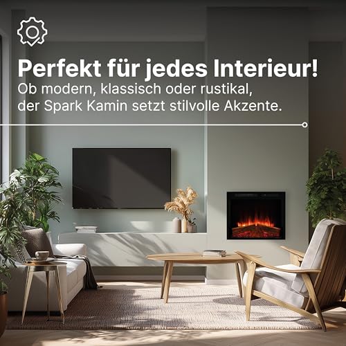 Dimplex Spark Elektrokamin Einsatz 28" - Wandkamin - Elektrokamin mit Heizung - LED Kamin mit Optiflame Flammeneffekt, Einstellbarer Flammengeschwindigkeit und Helligkeit - Mit Timer und Fernbedienung – Bild 8