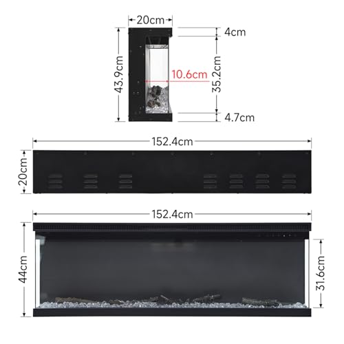 INMOZATA 60 Zoll/152cm Elektrokamin mit Heizung 900/1800W Panorama-Sichtfenster Elektrischer Kamin 3-in-1 Elektrisch Kaminofen mit 12 Flammenfarben, Einstellbarer Thermostat, Überhitzungsschutz – Bild 3