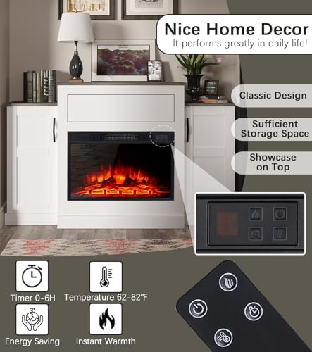 M.C.Haus Elektrischer Kamin TV Stand mit 3 Flammen & 3 Helligkeitsstufen, Timer & Überhitzungsschutz - Geschlossene seitliche Ablagefächer & Push-to-Open Schublade über dem Feuerraum, 150CM – Bild 3