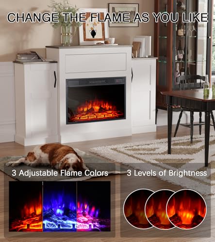 M.C.Haus Elektrischer Kamin TV Stand mit 3 Flammen & 3 Helligkeitsstufen, Timer & Überhitzungsschutz - Geschlossene seitliche Ablagefächer & Push-to-Open Schublade über dem Feuerraum, 150CM – Bild 4