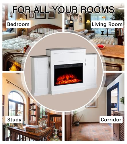 M.C.Haus Elektrischer Kamin TV Stand mit 3 Flammen & 3 Helligkeitsstufen, Timer & Überhitzungsschutz - Geschlossene seitliche Ablagefächer & Push-to-Open Schublade über dem Feuerraum, 150CM – Bild 5