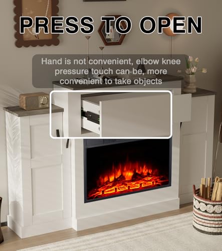 M.C.Haus Elektrischer Kamin TV Stand mit 3 Flammen & 3 Helligkeitsstufen, Timer & Überhitzungsschutz - Geschlossene seitliche Ablagefächer & Push-to-Open Schublade über dem Feuerraum, 150CM – Bild 6