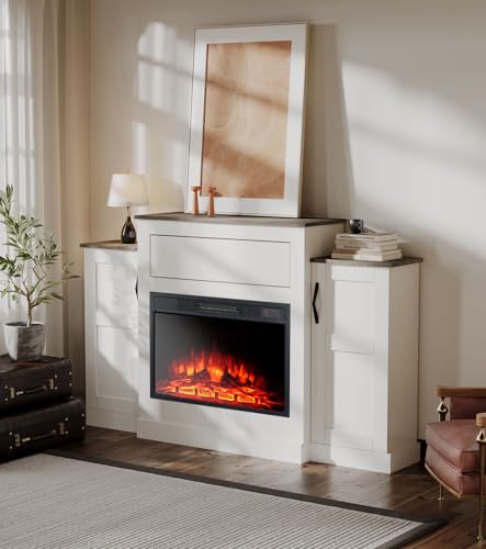 M.C.Haus Elektrischer Kamin TV Stand mit 3 Flammen & 3 Helligkeitsstufen, Timer & Überhitzungsschutz - Geschlossene seitliche Ablagefächer & Push-to-Open Schublade über dem Feuerraum, 150CM – Bild 7