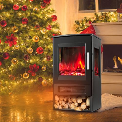 Cecaylie Elektrokamin mit Heizung, Elektro Heizungen, Elektrischer Kamin mit LED Flammen, WiFi Fernbedienung, Heizlüfter mit Timer, Einstellbarer Thermostat, Heizung 900W/1800W Kaminfeuer elektrisch – Bild 2