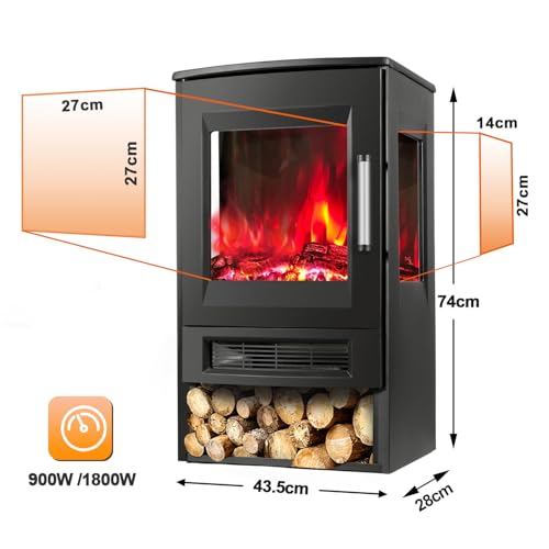 Cecaylie Elektrokamin mit Heizung, Elektro Heizungen, Elektrischer Kamin mit LED Flammen, WiFi Fernbedienung, Heizlüfter mit Timer, Einstellbarer Thermostat, Heizung 900W/1800W Kaminfeuer elektrisch – Bild 3