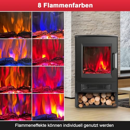 Cecaylie Elektrokamin mit Heizung, Elektro Heizungen, Elektrischer Kamin mit LED Flammen, WiFi Fernbedienung, Heizlüfter mit Timer, Einstellbarer Thermostat, Heizung 900W/1800W Kaminfeuer elektrisch – Bild 6