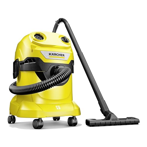 Kärcher WD 4 V-20/5/22 Nass-& Trockensauger, 20 l Kunststoffbehälter, 5 m Kabel, 2,2 m Saugschlauch, Clips-Bodendüse, „Pull & Push“-Verschlusssystem, Flachfaltenfilter und Vliesfilterbeutel, Gelb – Bild 4