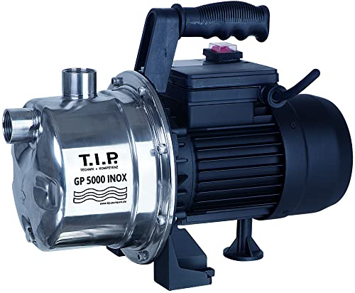 T.I.P. Gartenpumpe Edelstahl (5.000l/h Fördermenge, 45m Förderhöhe, 4,5bar Druck, 1.200W, selbstansaugend, Jet-Hydrauliksystem, thermischer Überlastschutz, ergonomischer Handgriff) GP 5000 INOX, 31372