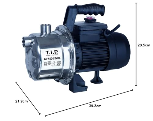 T.I.P. Gartenpumpe Edelstahl (5.000l/h Fördermenge, 45m Förderhöhe, 4,5bar Druck, 1.200W, selbstansaugend, Jet-Hydrauliksystem, thermischer Überlastschutz, ergonomischer Handgriff) GP 5000 INOX, 31372 – Bild 2