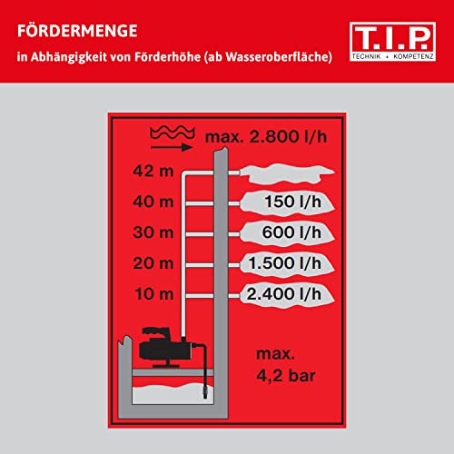 T.I.P. 31175 Gartenpumpe Guss Garten-Jet 750, bis 2.800 l/h Fördermenge, (L x B x H) 350 x 150 x 230 mm – Bild 11
