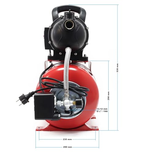 Wiltec Hauswasserwerk 1000W 3500l/h Gartenpumpe mit Druckschalter und Manometer Wasserpumpe Druckkessel Druckbehälter Bewässerungspumpe Brauchwasserpumpe Regenwasserpumpe Wasserwerk – Bild 2
