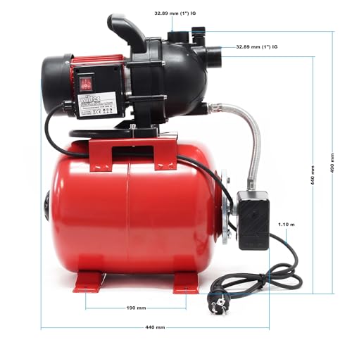 Wiltec Hauswasserwerk 1000W 3500l/h Gartenpumpe mit Druckschalter und Manometer Wasserpumpe Druckkessel Druckbehälter Bewässerungspumpe Brauchwasserpumpe Regenwasserpumpe Wasserwerk – Bild 5