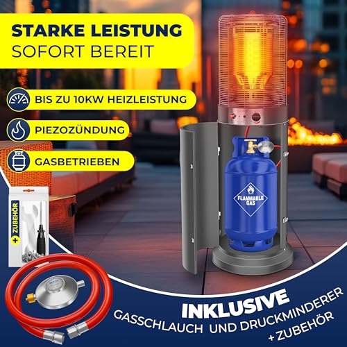 KESSER® Heizstrahler Gas KE12 Heizpilz für Terrasse Terrassenheizer Terrassenheizstrahler, Freiluftheizung 10 kW Gasheizstrahler gasheizer, Wärmestrahler, Heizgerät - inkl. Schutzhülle, Anthrazit – Bild 3