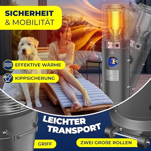 KESSER® Heizstrahler Gas KE12 Heizpilz für Terrasse Terrassenheizer Terrassenheizstrahler, Freiluftheizung 10 kW Gasheizstrahler gasheizer, Wärmestrahler, Heizgerät - inkl. Schutzhülle, Anthrazit – Bild 4