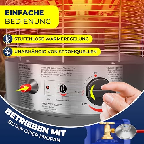 KESSER® Heizstrahler Gas KE12 Heizpilz für Terrasse Terrassenheizer Terrassenheizstrahler, Freiluftheizung 10 kW Gasheizstrahler gasheizer, Wärmestrahler, Heizgerät - inkl. Schutzhülle, Anthrazit – Bild 5