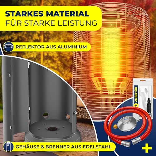 KESSER® Heizstrahler Gas KE12 Heizpilz für Terrasse Terrassenheizer Terrassenheizstrahler, Freiluftheizung 10 kW Gasheizstrahler gasheizer, Wärmestrahler, Heizgerät - inkl. Schutzhülle, Anthrazit – Bild 6