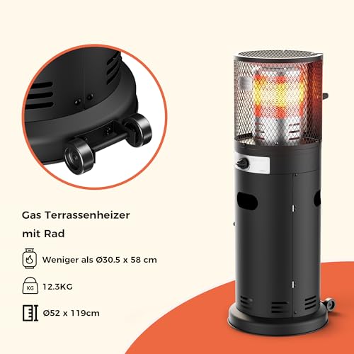 BIGHORN Terrassenheizer mit Gas-Zylinder-Heizung, Outdoor Commercial Patio mit Transporträdern, Umkippsicherung, 6 kW, Propan – Bild 6