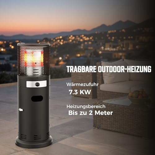 BIGHORN Terrassenheizer mit Gas-Zylinder-Heizung, Outdoor Commercial Patio mit Transporträdern, Umkippsicherung, 6 kW, Propan – Bild 7