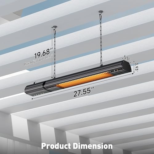 Infrarot Heizstrahler Terrasse 2000W, Deckenheizung, Decken-Heizstrahler Outdoor mit 9-Wärmestufen, Timer 24H, 1s Heizung Kohlenstofffaser-Rohr-Heizung, Terrassenstrahler für Pavillon, Balkon – Bild 3
