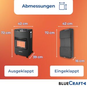 Alternative view of Bluecraft Gas-Ofen Heizofen in PREMIUM QUALITÄT Gasheizer Infrarot Heizstrahler Notofen 4,2 kW | Camping-Heizung mit Gasregler, Gasschlauch, GF-Schlüssel, 11kg Gasflasche gefüllt