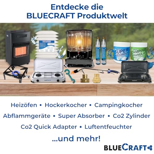 Bluecraft Gas-Ofen Heizofen in PREMIUM QUALITÄT Gasheizer Infrarot Heizstrahler Notofen 4,2 kW | Camping-Heizung mit Gasregler, Gasschlauch, GF-Schlüssel, 11kg Gasflasche gefüllt – Bild 8