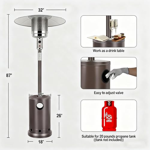 13KW Gas Heizpilz Gasheizstrahler für den Außenbereich,Gas-Propangas-Standheizung, mit Rädern,Umkippsicherung und Abschaltautomatik – Bild 3