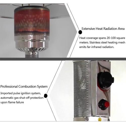 Gas Heizpilz Gasheizstrahler Außenbereich mit doppelschichtigem Edelstahlbrenner,Runden Tisch und Rädern,Umkippsicherung und Abschaltautomatik,für Garage,Camping,Wandern,Picknick – Bild 8