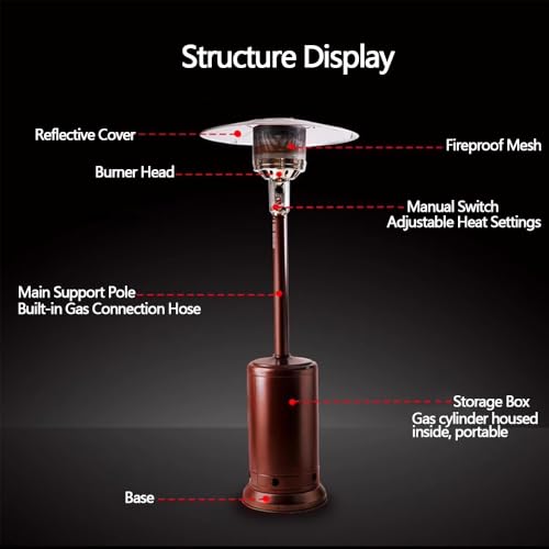 Gas Heizpilz Gasheizstrahler mit Umkippsicherung & Abschaltautomatik,Outdoor Terrassenheizer für Balkon & Garten,mit Transportrollen – Bild 4